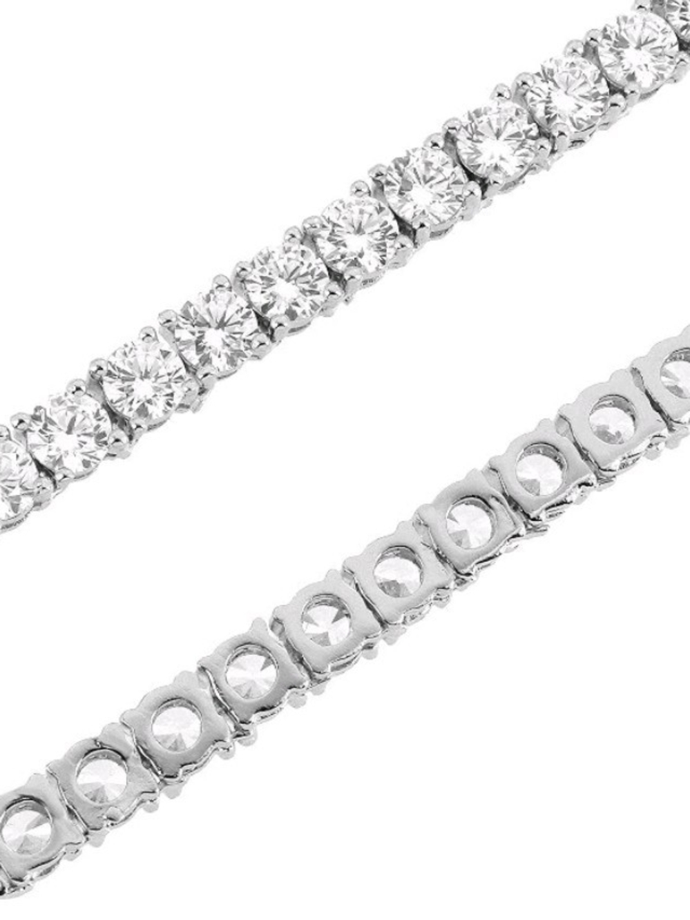 Unisex Classic Silver Tennis Necklace with Clear Crystals 17" - Picture 3 of 4
